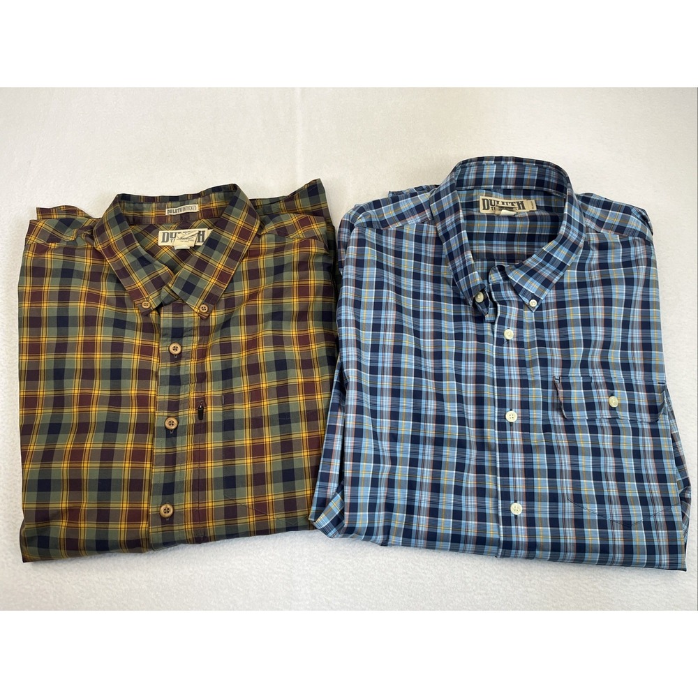 Duluth Trading Mens XLT Coolmax Wrinkle Fighter Relaxed Fit Plaid Shirts 2pk